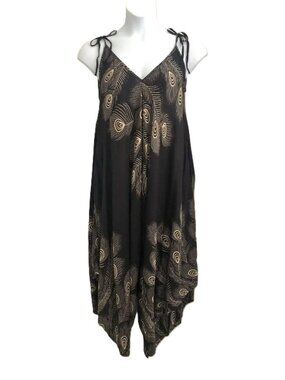 Kathmandu Imports Wide Leg Jumpsuit Peacock Feather Print NWT